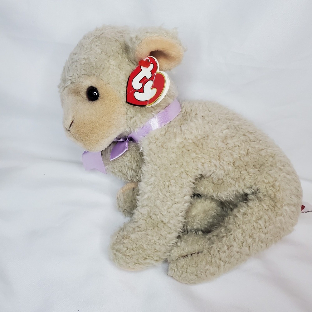 Ty Beanie Babies Lovie Lamb Classic Plush w/ Tag 1997 Purple Ribbon ‎ Easter Vtg